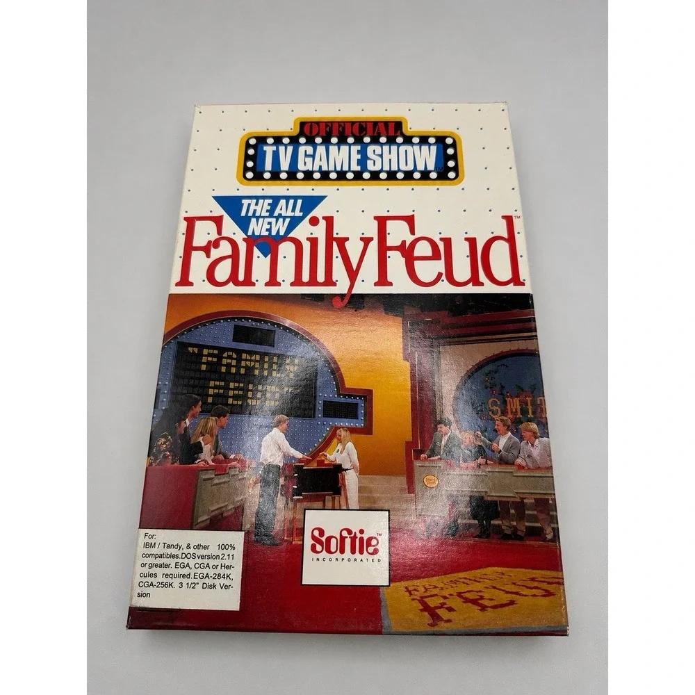 The All New Family Feud IBM Tandy DOS PC Game 3.5 Floppy Disc CIB Softie 1989